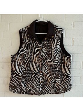 Casual Identity  Zebra Print Button-Up Reversible Vest Size 2X Black Brown White